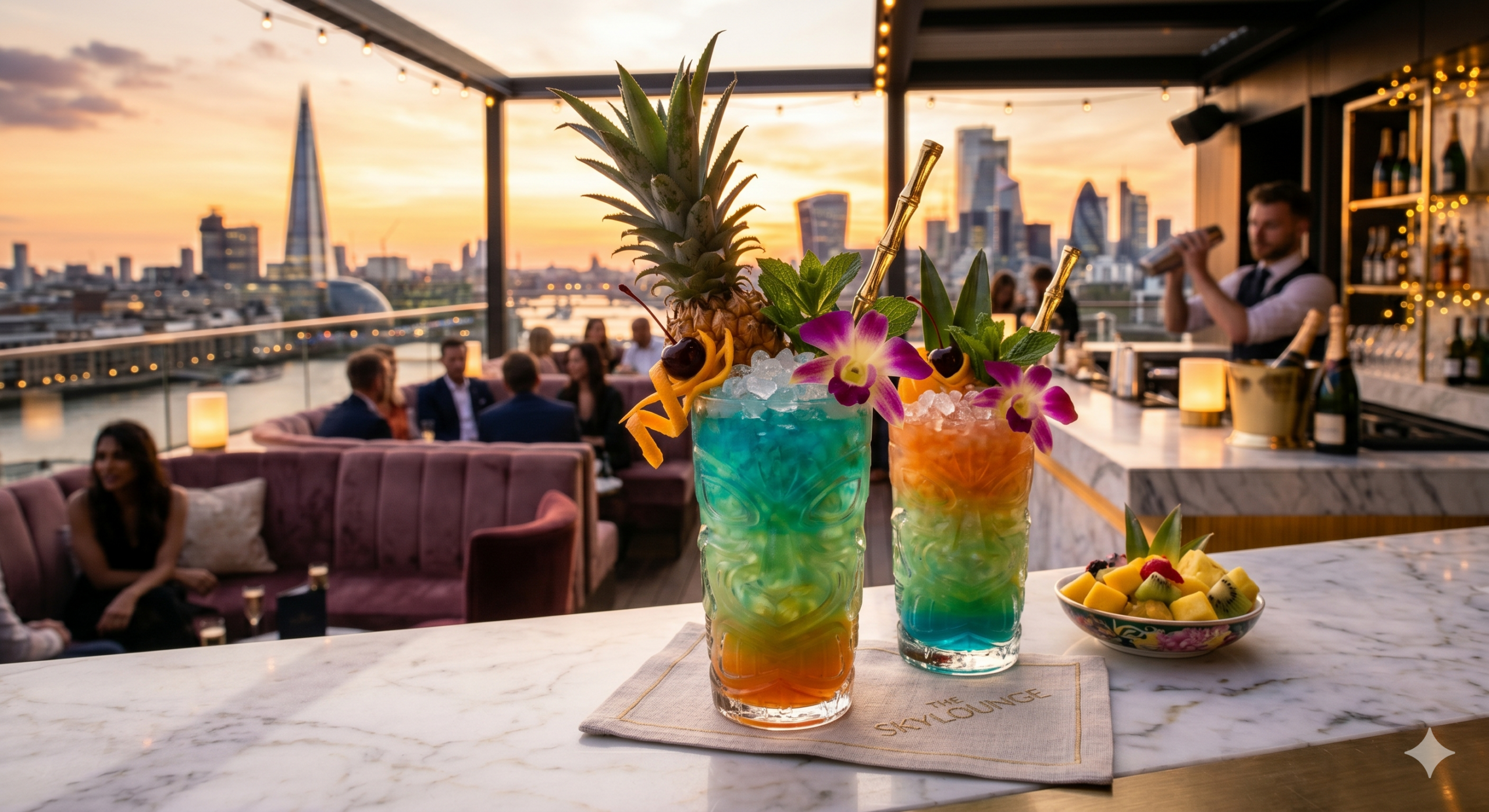 Tropische cocktail op rooftopbar
